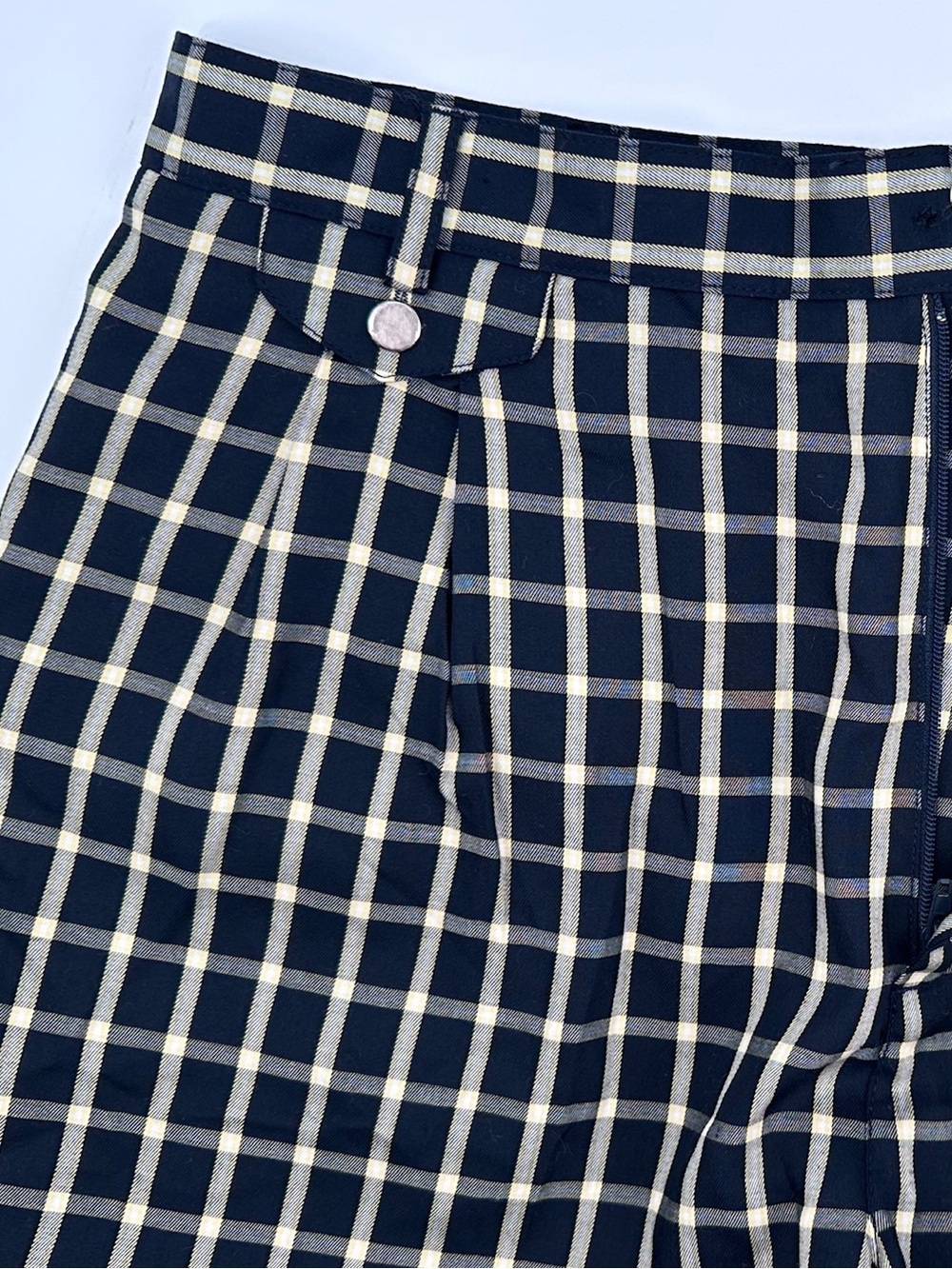 Lizsport Petite 12 Navy Windowpane Plaid Trouser Cuffed Shorts Navy Yellow White